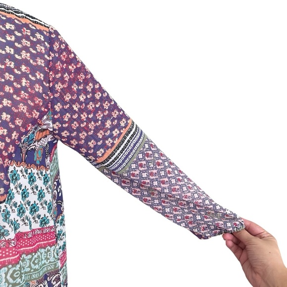 American Rag Semi Sheer Floral Peasant Purple Pink Boho Tunic Top Women Size S - Picture 5 of 7